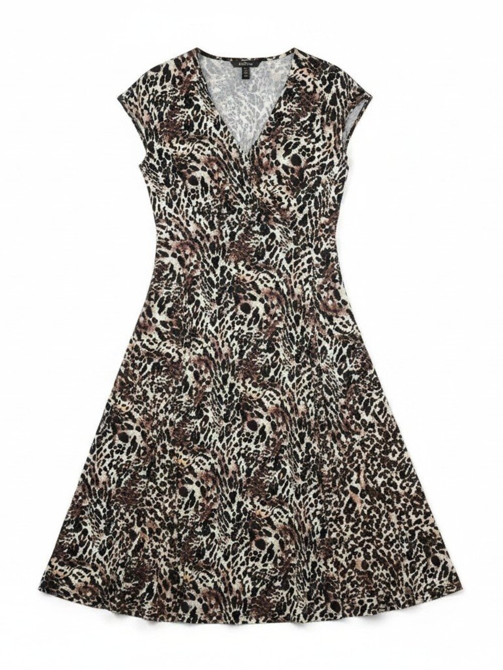 Glamour Animal Print Midi Dress sz 18W V-Neck Cap Sleeve Empire Waist